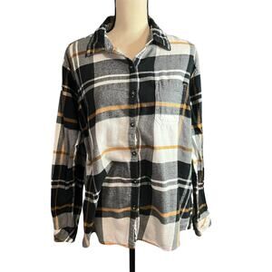 Dickies | Women's Black White Gold Plaid 100% Cotton Button Down Shirt Sz L